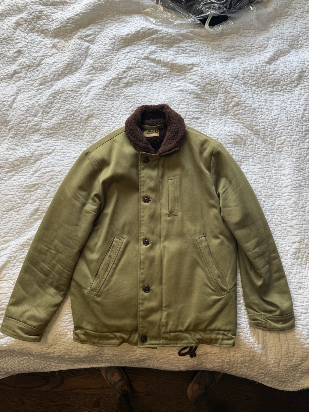 Men's Eat Dust Deck Olive Field Jacket with Brown Sherpa Collar